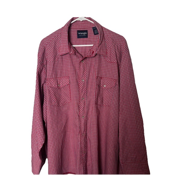 Western Rise Other - Wrangler Shirt Mens 3XL Long Sleeve Pearl Snap Western Red Plaid Cowboy Rodeo